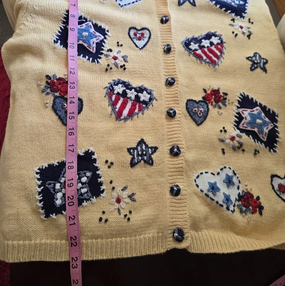 VTG Heirloom Collectibles Patriotic Americana Cardigan XL Yellow Embroidered - Picture 6 of 10